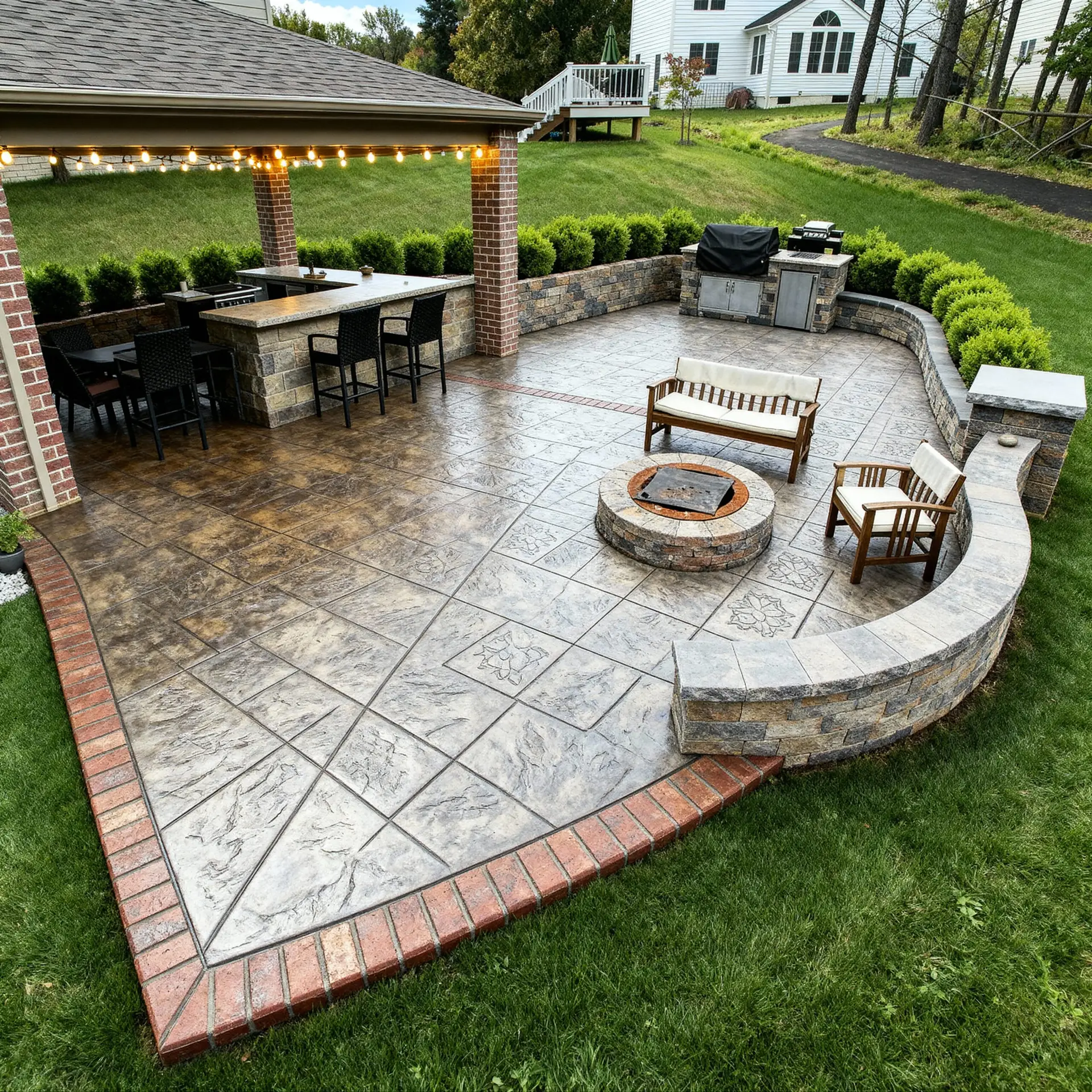 Modern hardscaping installation featuring a permeable paver patio with a high-infiltration sub-base, designed to reduce soil erosion and comply with 2026 Nebraska sustainable site standards.